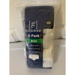 New George ~ 6-Pair Mens Brief Underwear‎ Cotton Tag Free White ~ 3XL (48-50)